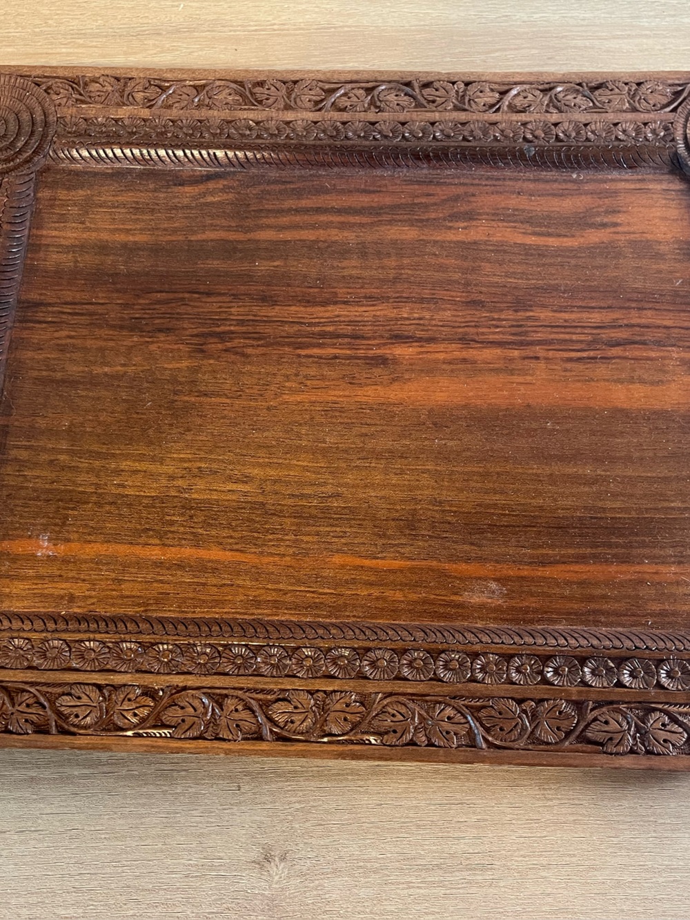 Carved Wooden Serving Tray - Brown Decorative Kitchen Tray